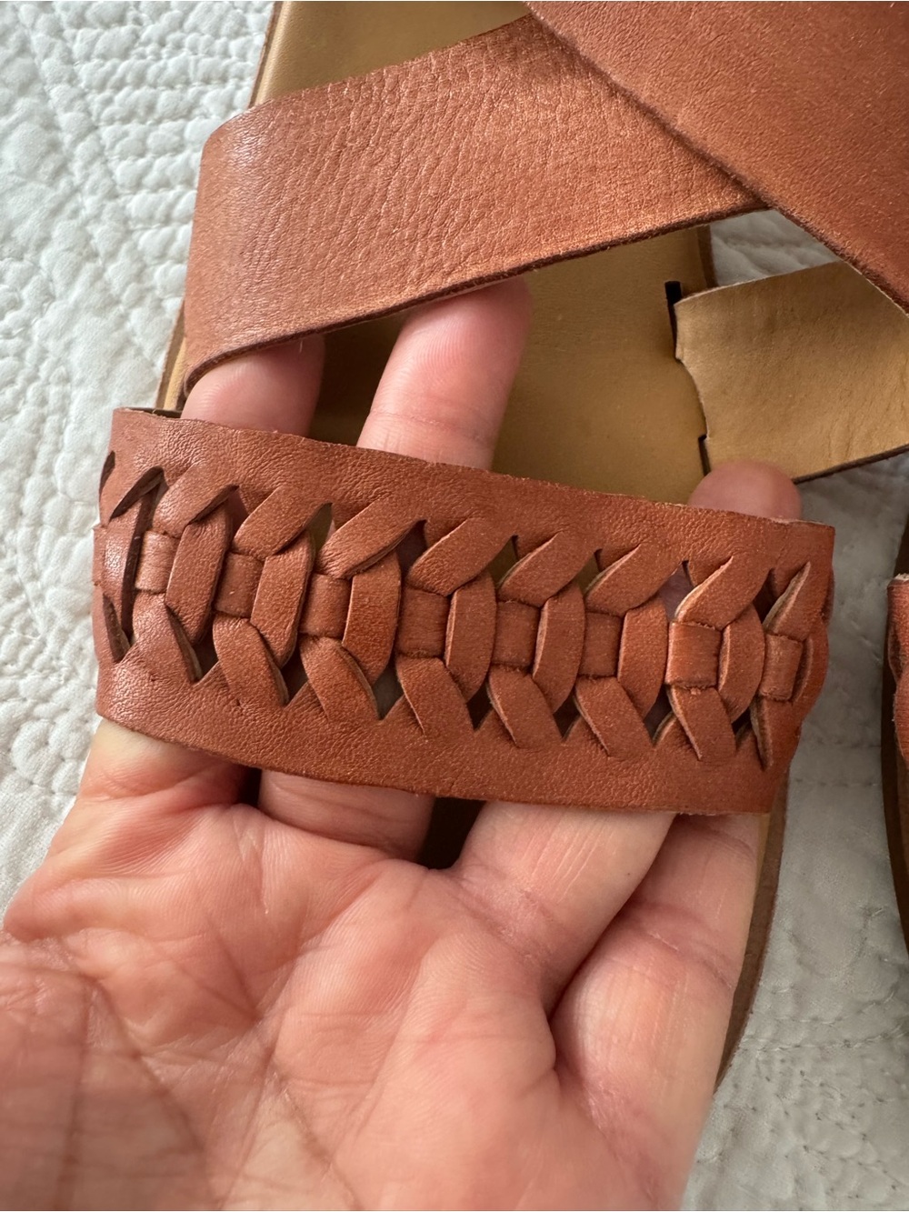 Kork-Ease Women's Burnt Orange Woven Leather Crisscross Sandals - Picture 4 of 13